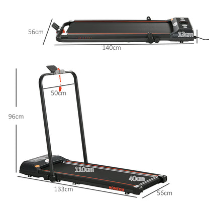 HOMCOM Foldable Walking Treadmill, with LED Display and Wheels, for Home, Office & Fitness Studio, Red