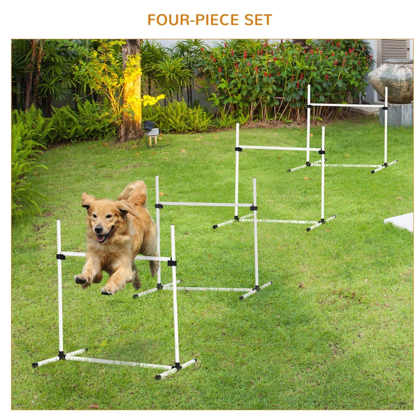 PawHut 4 Pieces Dog Agility Training Equipment, Adjustable Height Jumps Hurdle with Carrying Bag for Outdoor, White