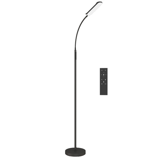 Lampa podłogowa LED HOMCOM, lampa stojąca z pilotem i sterowaniem dotykowym, bezstopniowa regulacja temperatury barw i jasności, regulowany uchwyt na szyję 360√Ç¬∞, 1-godzinny timer, funkcja pamięci do salonu, czarny
