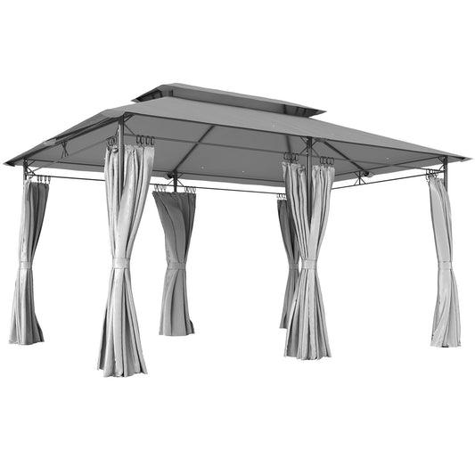 Outsunny 3 x 4m Metalowa rama, dwupoziomowy dach, altana - ciemnoszary