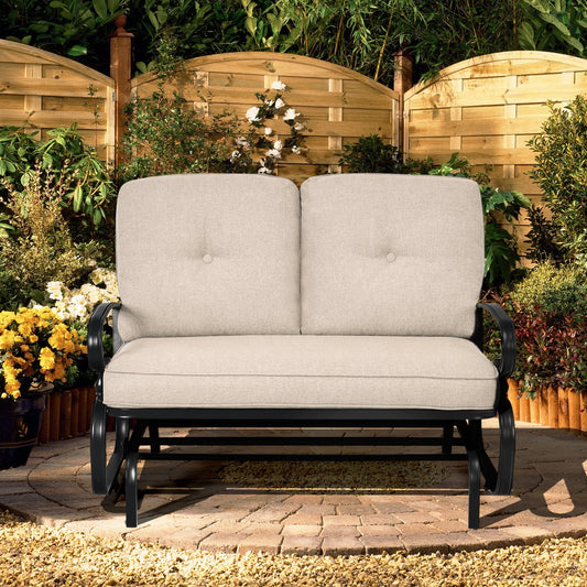 2-Person Patio Glider Chair with Cushions-Beige