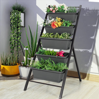 5-Tier Freestanding Garden Raised Planters with 5 Container Boxes-Black