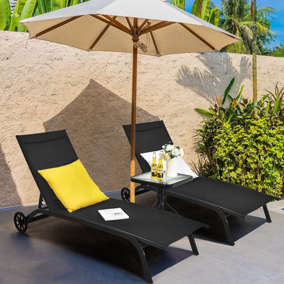 Adjustable Chaise Lounge with Smooth Wheels and Quick-drying Fabric-Black