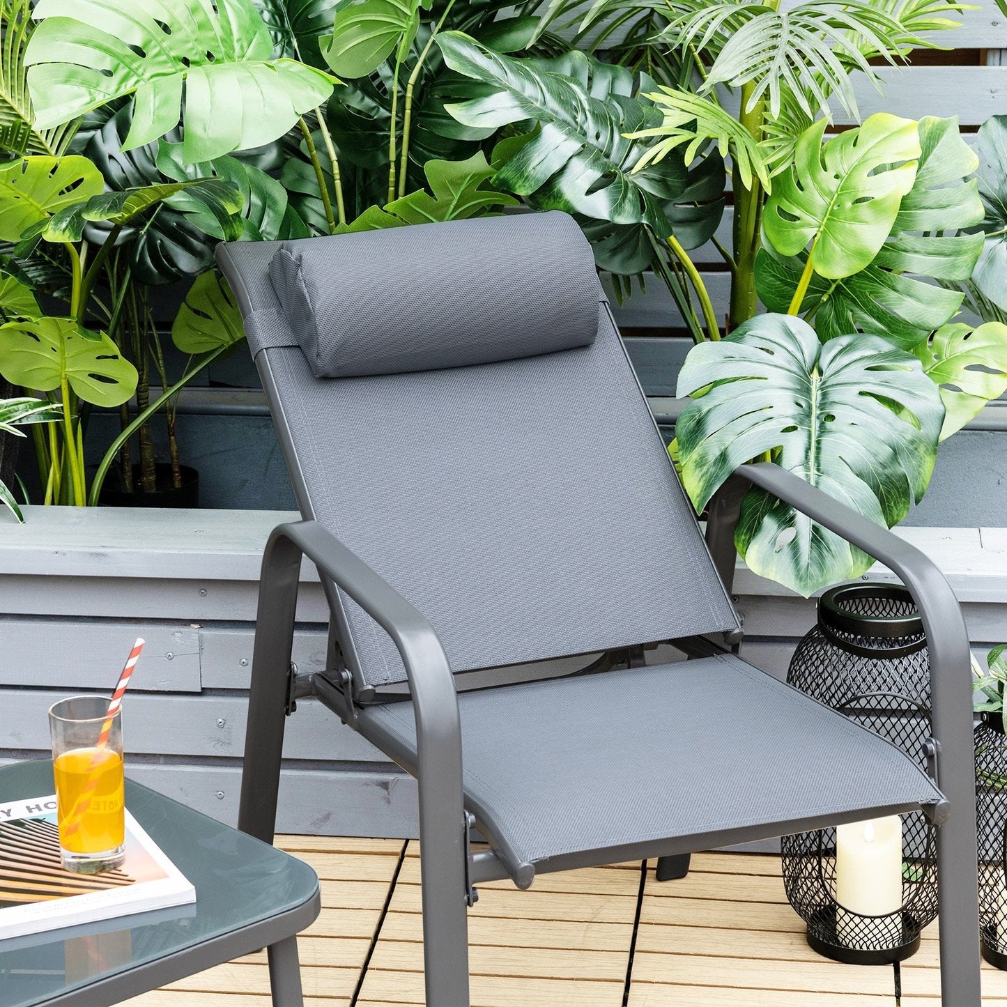 3 Pieces Patio Bistro Set with Coffee Table and 2 Stackable Chairs-Grey