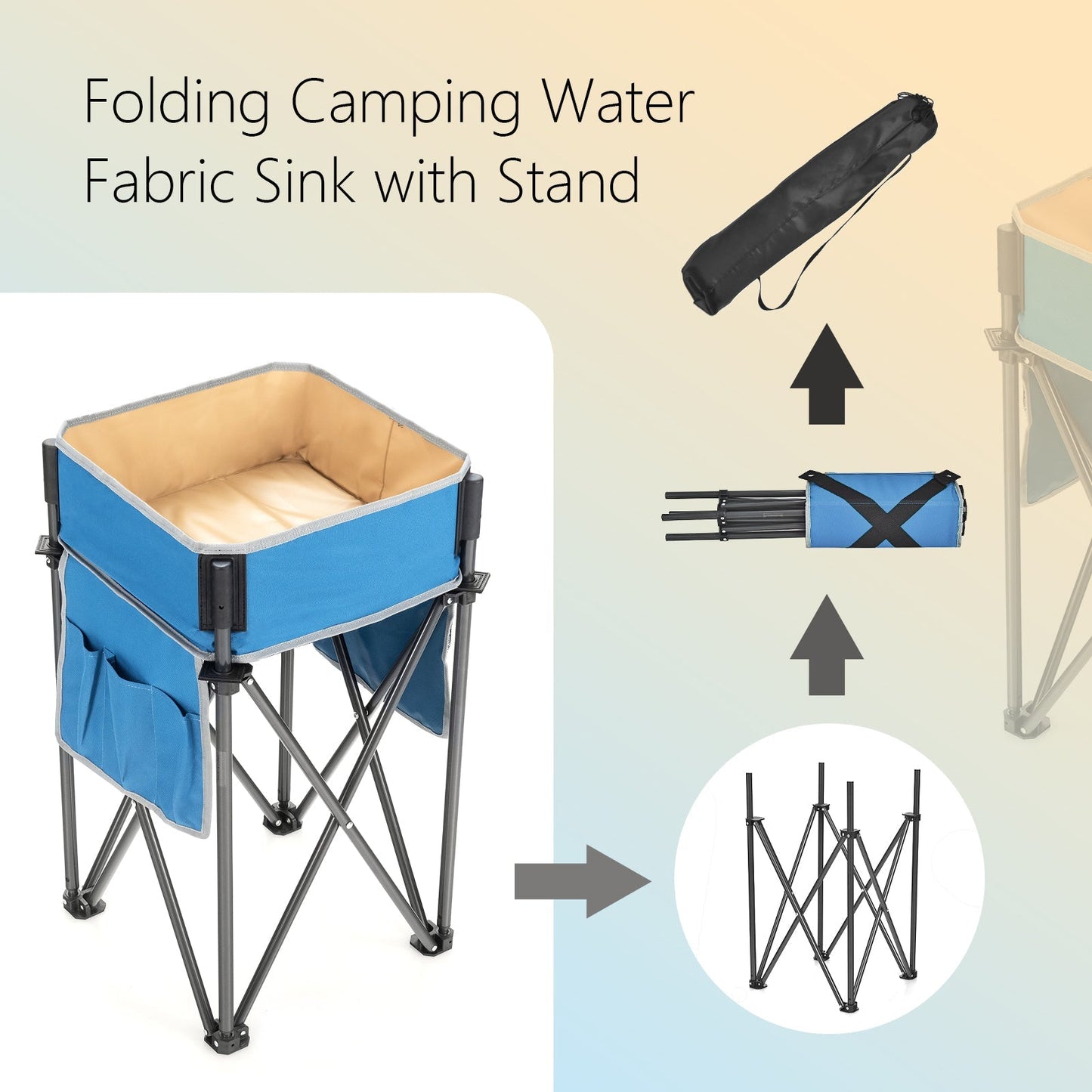 2 Pieces Folding Camping Tables with Large Capacity Storage Sink and Anti-Blue & Red