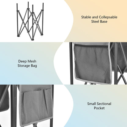 طاولات تخييم قابلة للطي مكونة من قطعتين مع حوض تخزين كبير ومضاد للون الأسود والرمادي