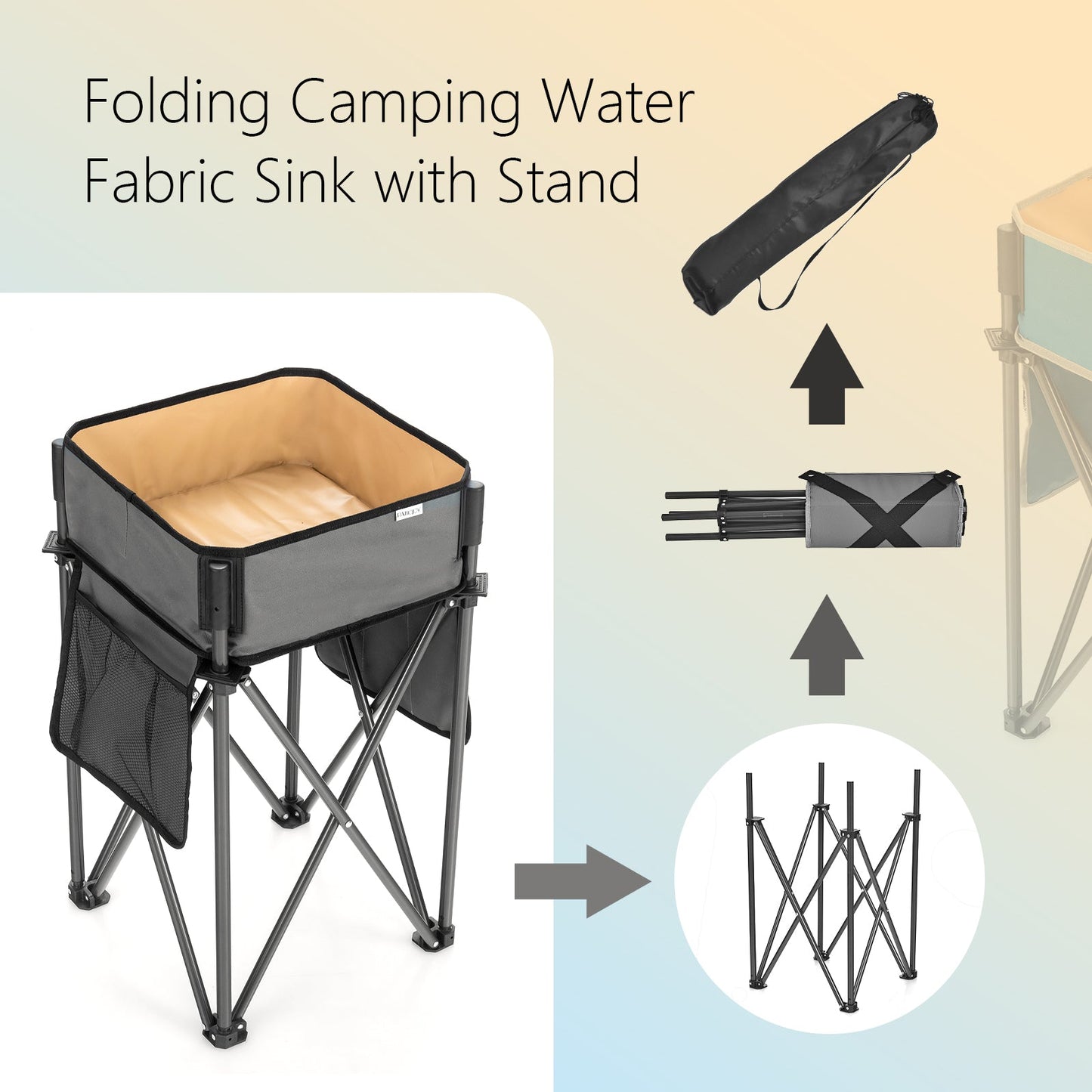 2 Pieces Folding Camping Tables with Large Capacity Storage Sink and Anti-Black & Grey