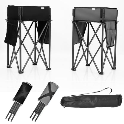 2 Pieces Folding Camping Tables with Large Capacity Storage Sink and Anti-Black & Grey