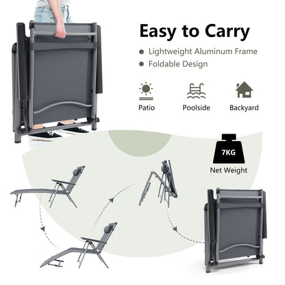 Outdoor Folding Chaise Lounge Chair with 8-Level Adjustable Backrests