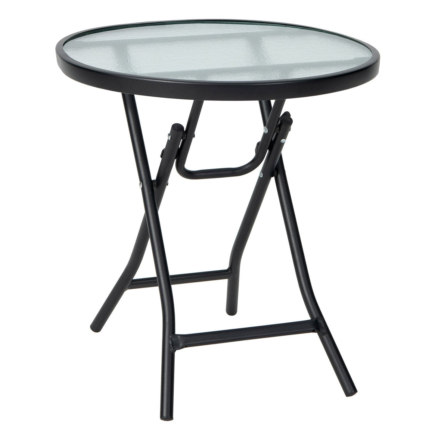 Folding Garden Side Table with Tempered Glass for Balcony Backyard