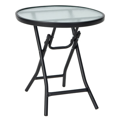 Folding Garden Side Table with Tempered Glass for Balcony Backyard
