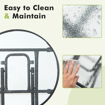 Folding Garden Side Table with Tempered Glass for Balcony Backyard