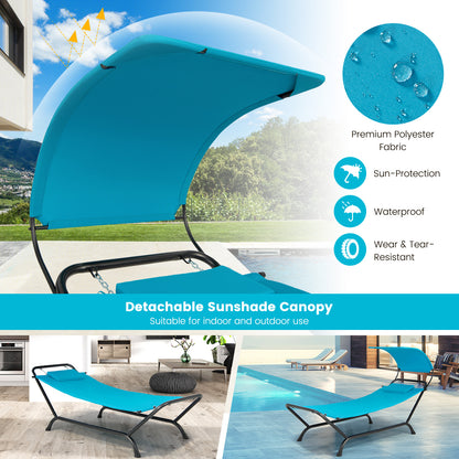 Outdoor Hammock with Stand Cushion and Canopy for Garden Lawn-Blue