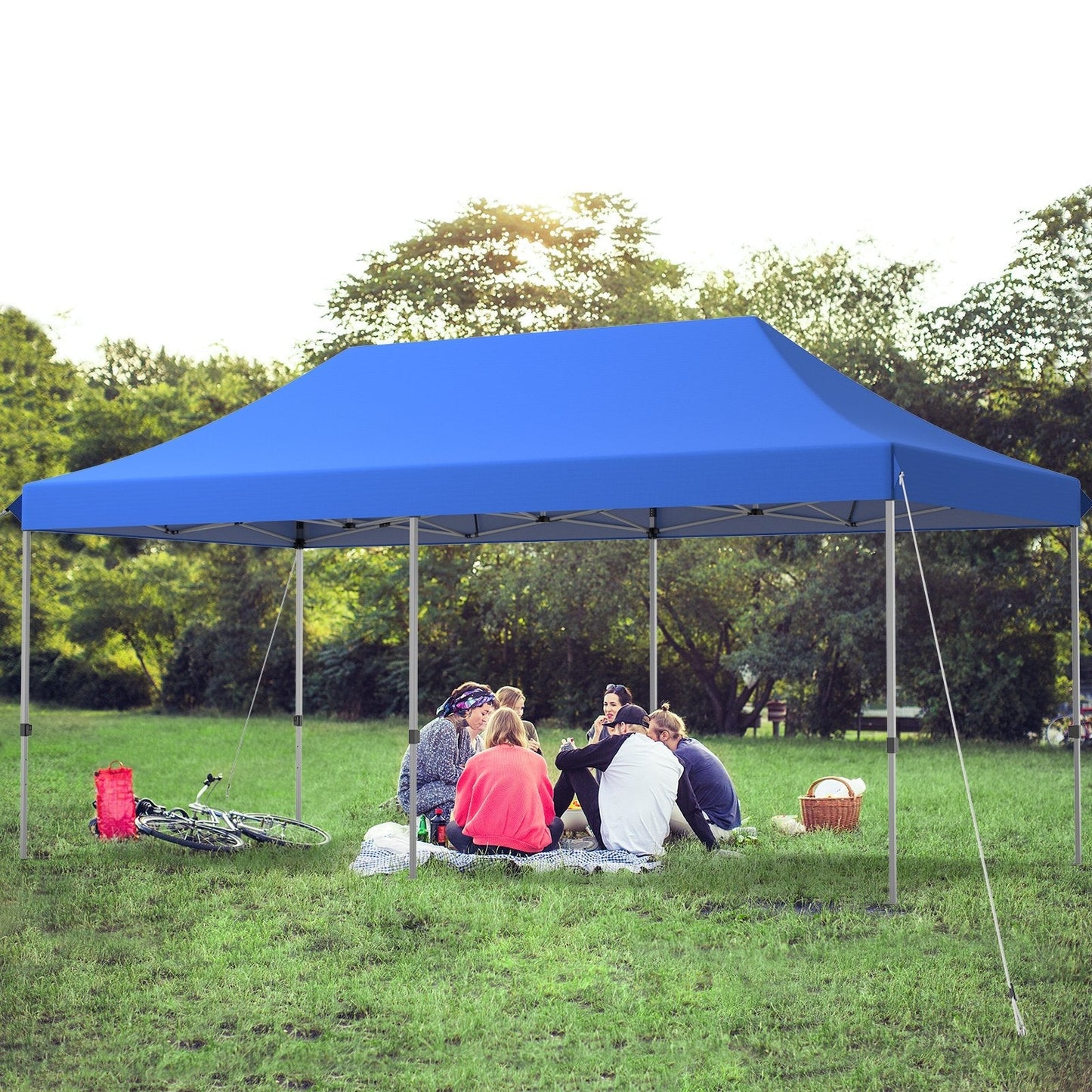 6 x 3m Pop Up Gazebo with 3 Height Positions and Wheeled Storage Bag-Blue