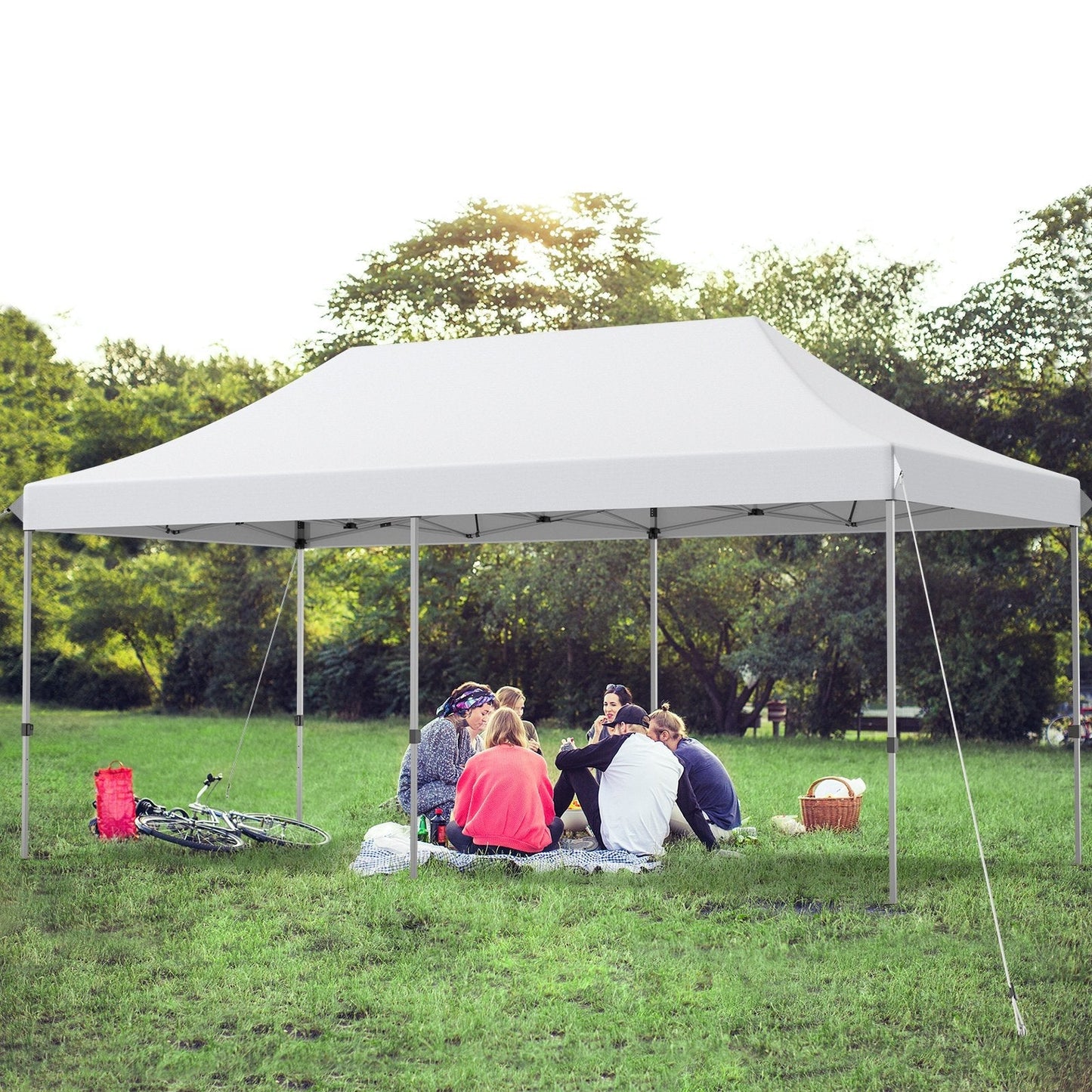 6 x 3m Pop Up Gazebo with 3 Height Positions and Wheeled Storage Bag-White