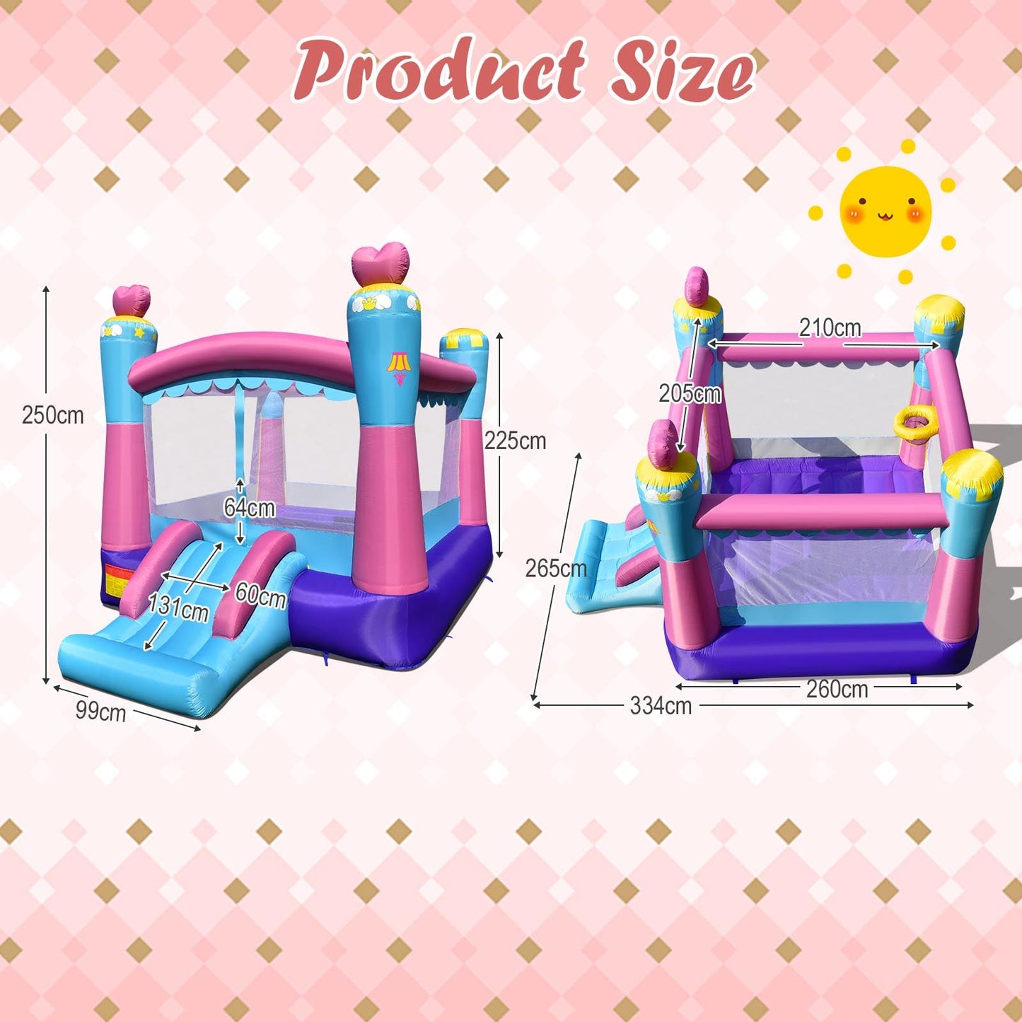 Princess Theme Bounce House with Slide and Basketball Rim (without Blower)