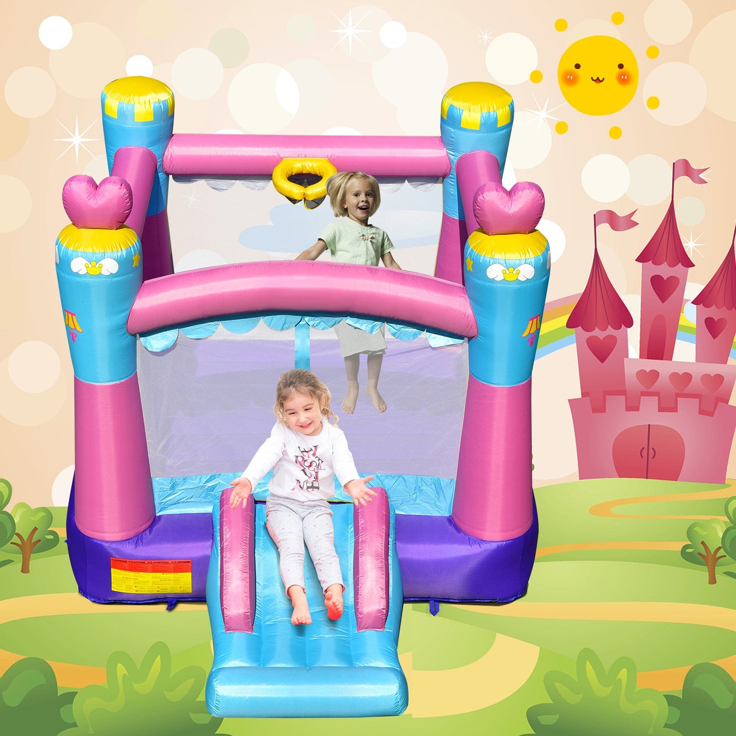 Princess Theme Bounce House with Slide and Basketball Rim (without Blower)