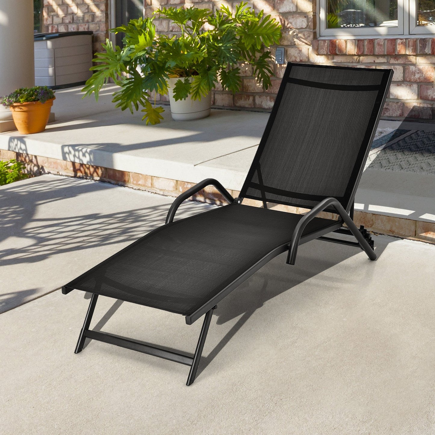 Set of 2 Outdoor Chaise Lounge Chairs with Breathable Seat-Black