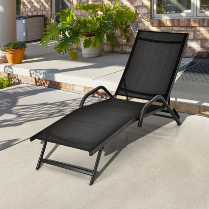 Set of 2 Outdoor Chaise Lounge Chairs with Breathable Seat-Black