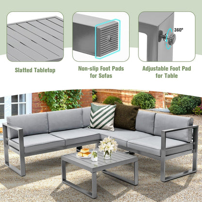 4 Piece Aluminum Patio Sofa Set for Backyard Garden Poolside-Grey