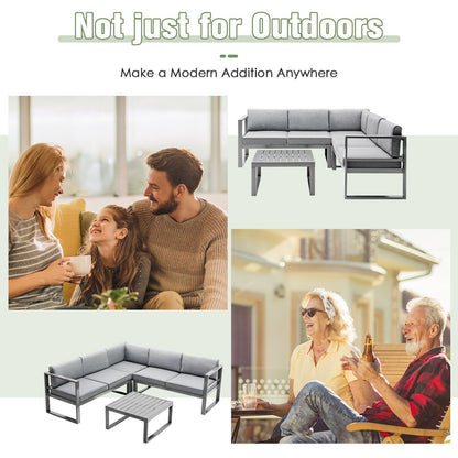 4 Piece Aluminum Patio Sofa Set for Backyard Garden Poolside-Grey