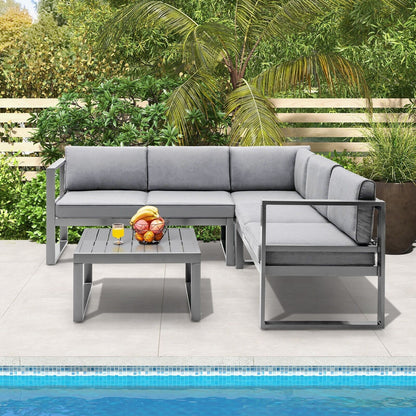 4 Piece Aluminum Patio Sofa Set for Backyard Garden Poolside-Grey