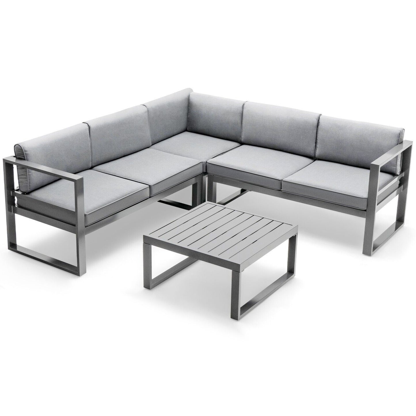 4 Piece Aluminum Patio Sofa Set for Backyard Garden Poolside-Grey