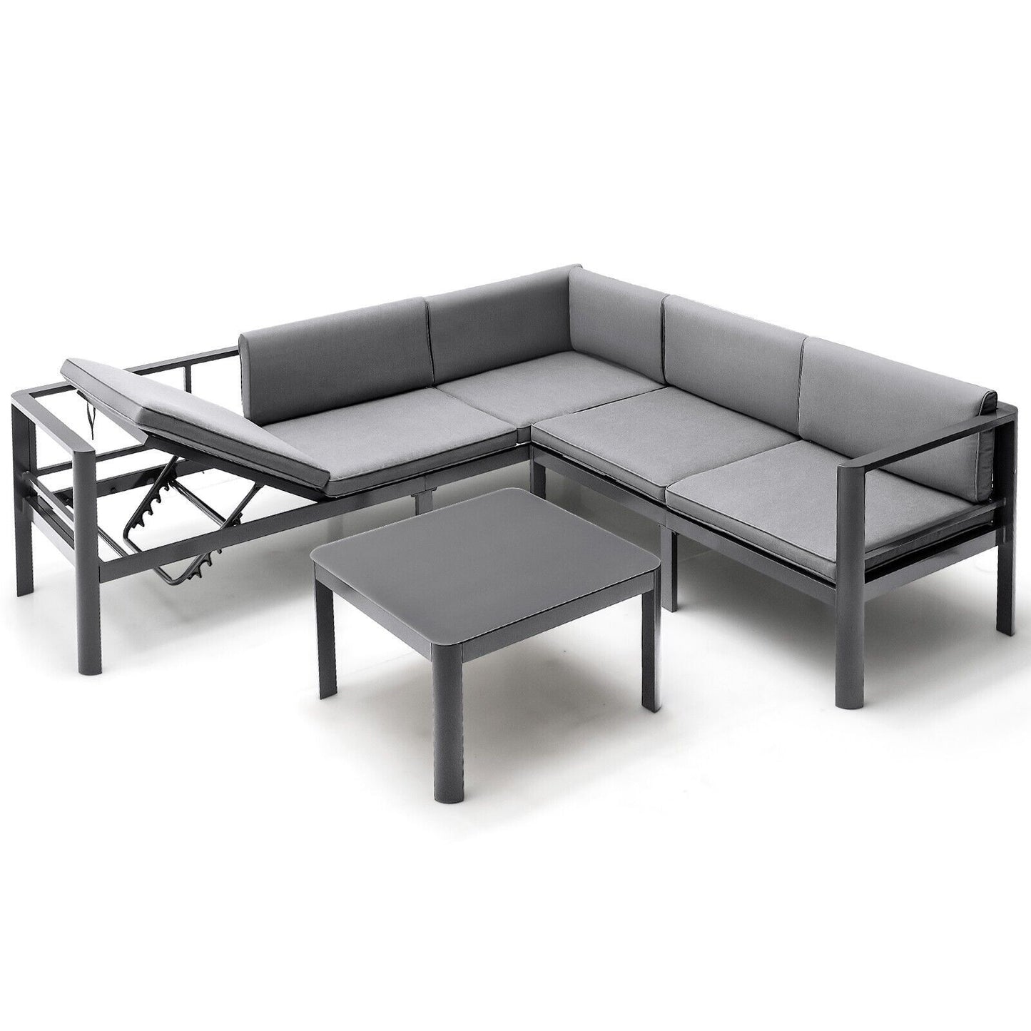 3 Piece Aluminum Patio Sofa Set with 6-Level Reclining Backrest-Grey