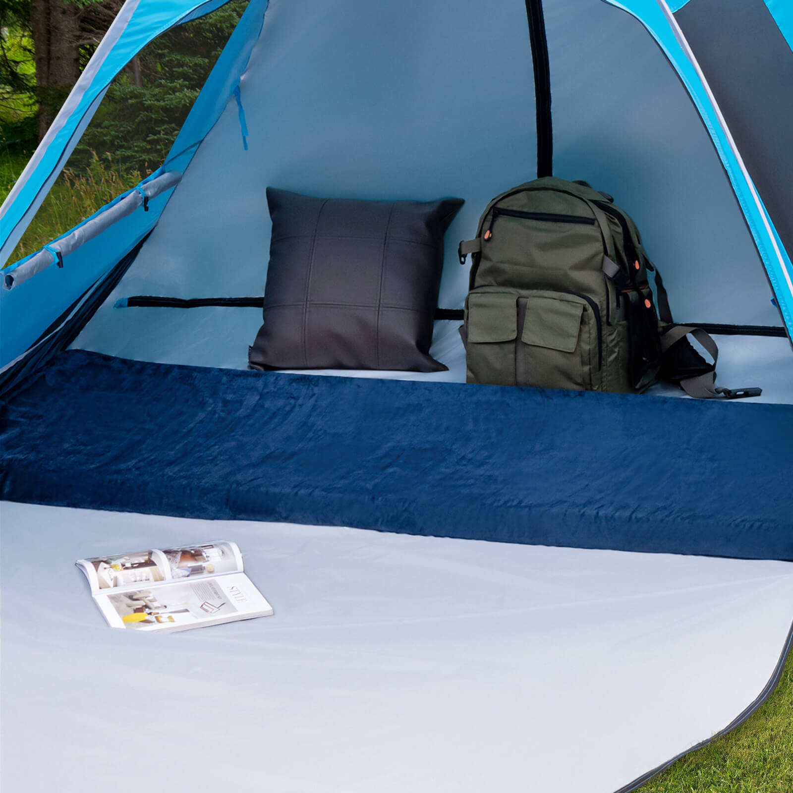 6.5 cm Thick Portable Roll Up Memory Foam Sleeping Pad Camping Mat with Carry Bag-Navy