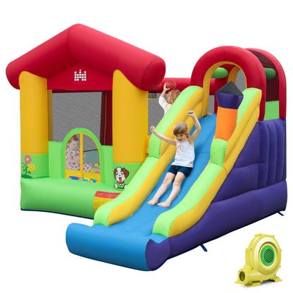 Kids Inflatable Bounce House with Long Slide and 680W Blower