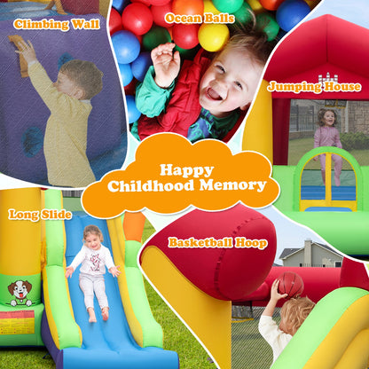 Kids Inflatable Bounce House with Long Slide and 680W Blower