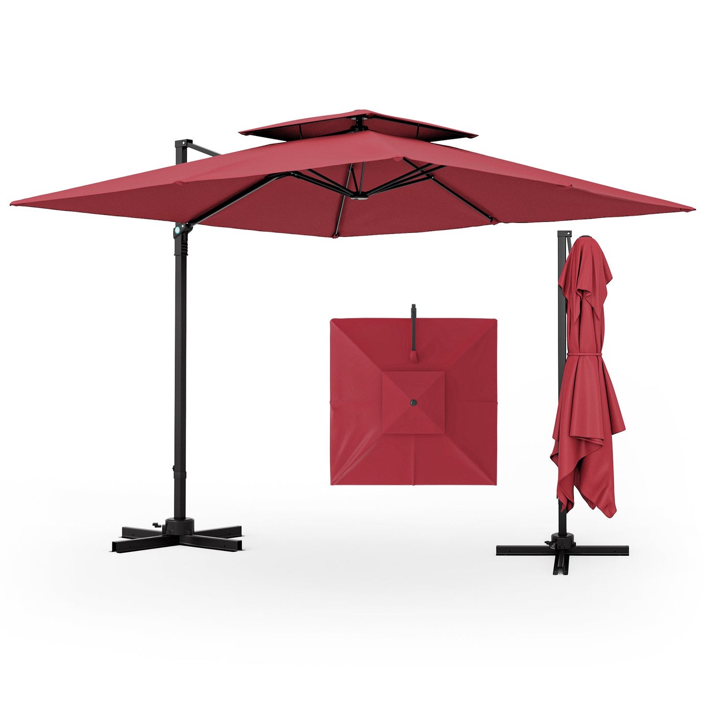 Parasol ogrodowy 3M Square Cantilever z obrotem 360° i podwójnym blatem Wine