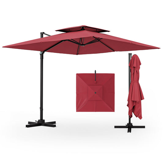 Parasol ogrodowy 3M Square Cantilever z obrotem 360° i podwójnym blatem Wine