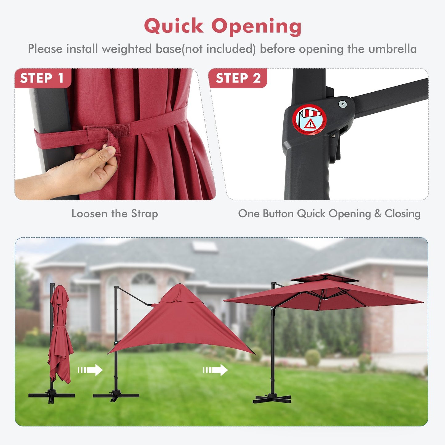 Parasol ogrodowy 3M Square Cantilever z obrotem 360° i podwójnym blatem Wine