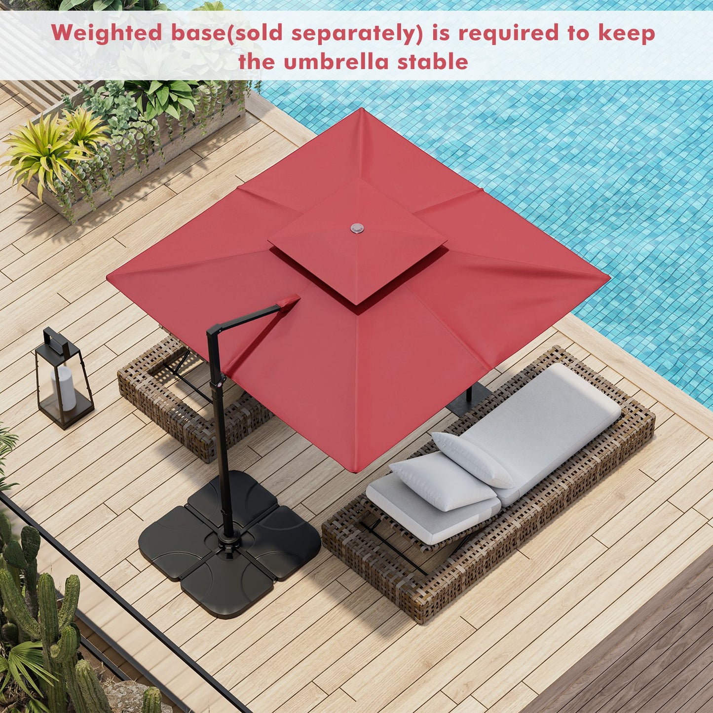 Parasol ogrodowy 3M Square Cantilever z obrotem 360° i podwójnym blatem Wine