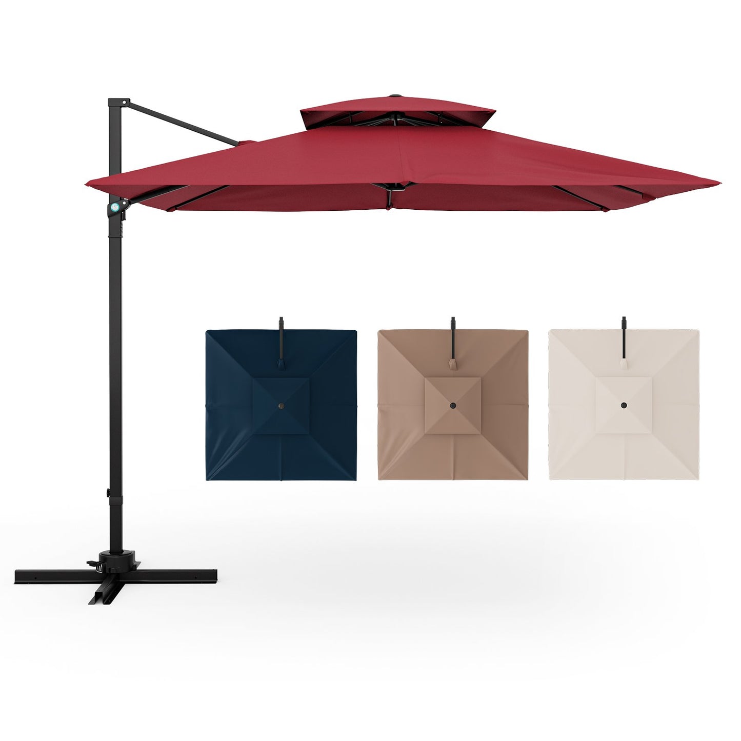 Parasol ogrodowy 3M Square Cantilever z obrotem 360° i podwójnym blatem Wine