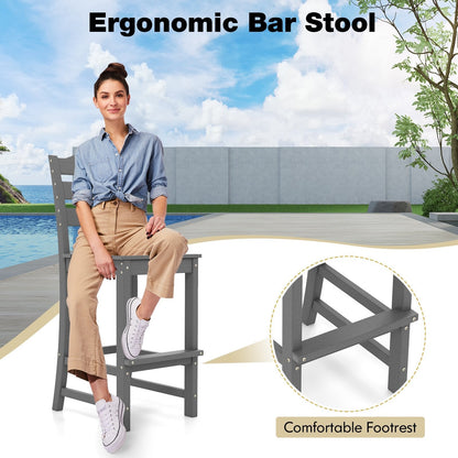 Outdoor HDPE Bar Stool with Backrest and Footrest-Grey