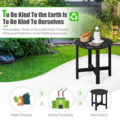 Patio Round HDPE Side Table for Yard Porch Garden-Black