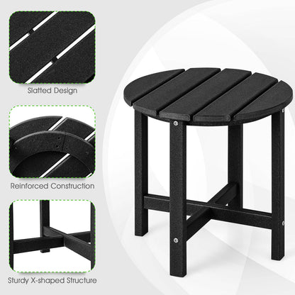 Patio Round HDPE Side Table for Yard Porch Garden-Black