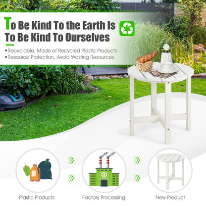 Patio Round HDPE Side Table for Yard Porch Garden-White