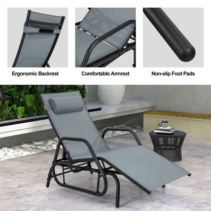 Outdoor Chaise Lounge Glider Chair with Armrests and Pillow-Grey-Grey