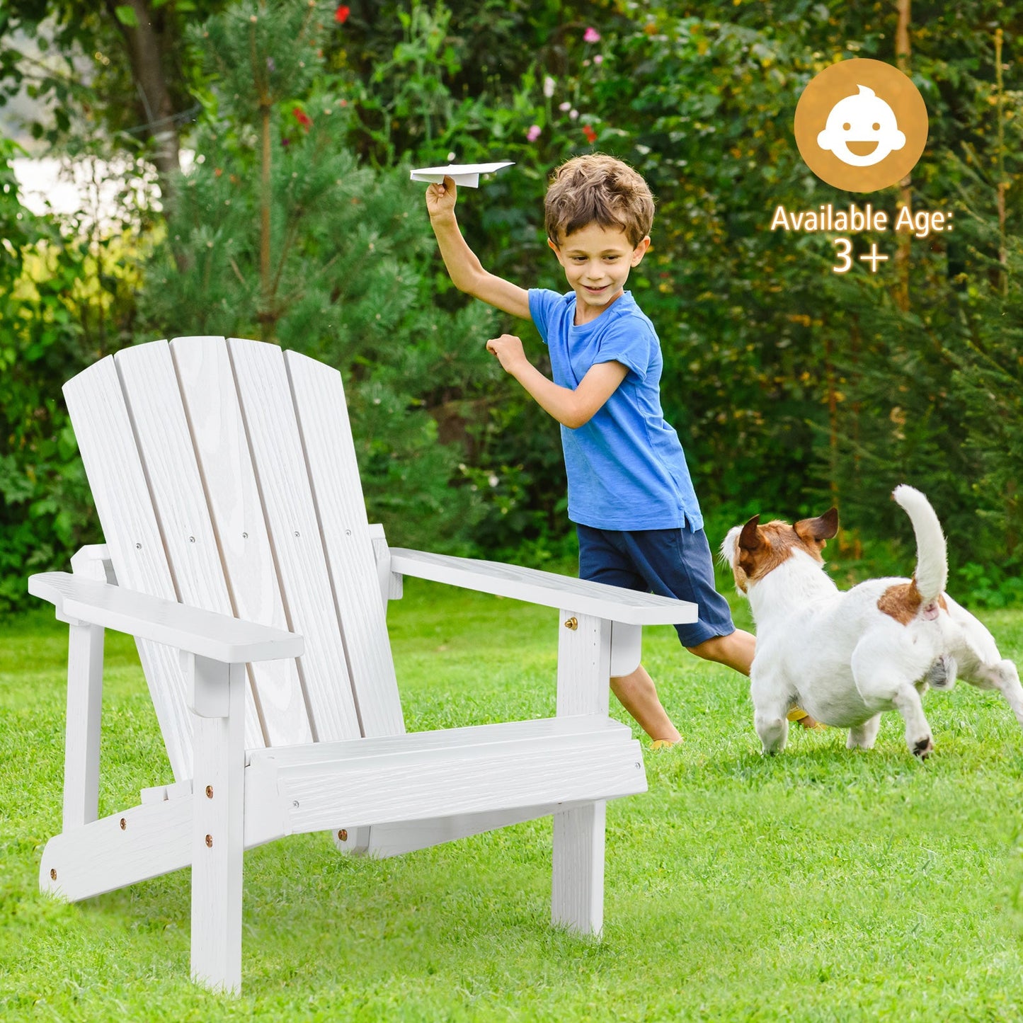 Wooden Kids Adirondack Chair with High Backrest and Armrest-White