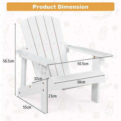 Wooden Kids Adirondack Chair with High Backrest and Armrest-White