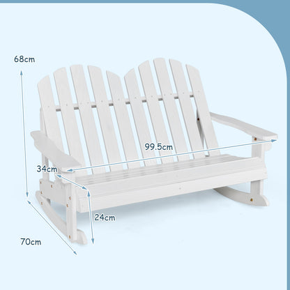 كرسي هزاز Adirondack لشخصين ومقعد هزاز خارجي - أبيض