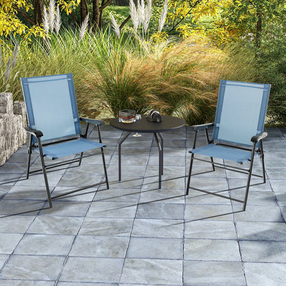 Set of 2 Folding Garden Chairs with Armrests for Yard Lawn Poolside-Blue