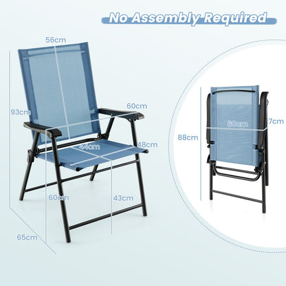 Set of 2 Folding Garden Chairs with Armrests for Yard Lawn Poolside-Blue