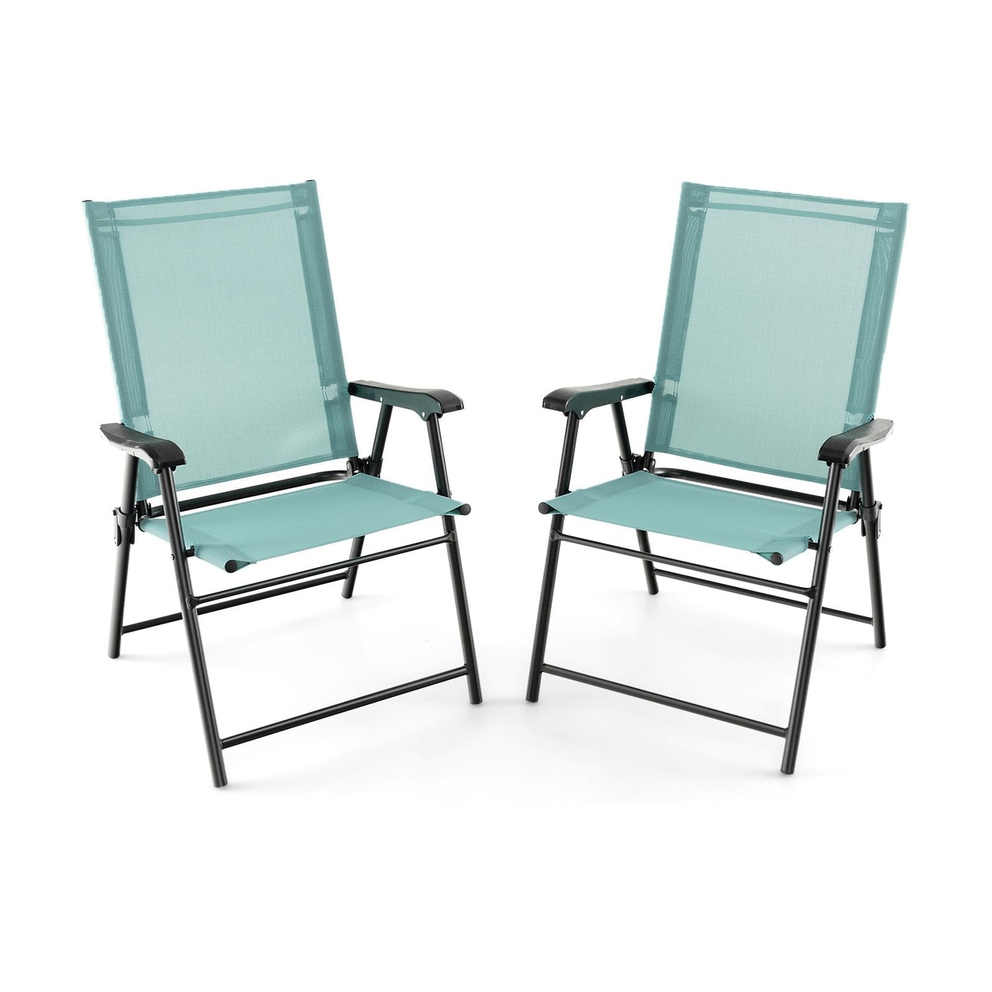 Set of 2 Folding Garden Chairs with Armrests for Yard Lawn Poolside-Green