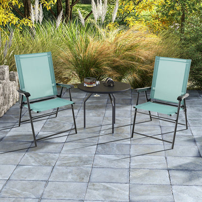 Set of 2 Folding Garden Chairs with Armrests for Yard Lawn Poolside-Green