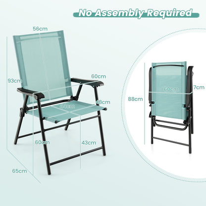 Set of 2 Folding Garden Chairs with Armrests for Yard Lawn Poolside-Green