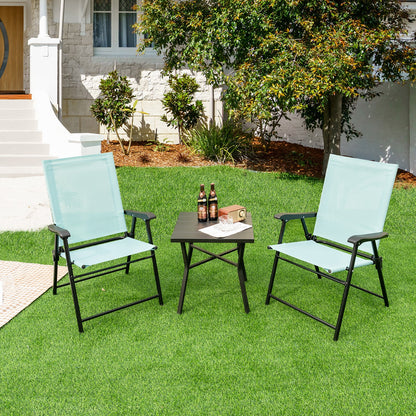 Set of 2 Folding Garden Chairs with Armrests for Yard Lawn Poolside-Green